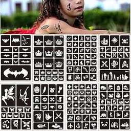 Ivana's Self-Adhesive Flower, Butterfly, Arabiac Design Henna Tattoos Stencils (8 Sheet), D592-image-60