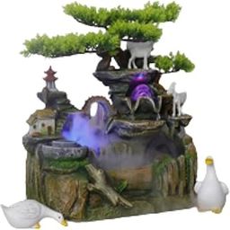 Royal Fountain LED Mist Table Top Water Fountain with Goats, Ducks, Rotating Crystal Ball, Artificial Bonsai Tree, Village House & Rock Landscape for Home, Office Or Meditation Decor (Pack of 3)-image-19