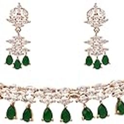 Rose Gold Plated Cubic Zirconia American Diamond Necklace & Dangle Earrings Jewellery Set for Women (AD0015G)-image-50