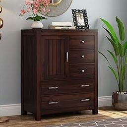 GADWAL FURNITURE Sheesham Wood Chest of Storage Drawers and 1 Cabinet for Home Living Room Hall (Walnut Finish)-image-20