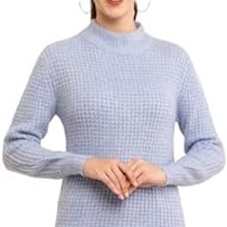 Women's Acrylic Turtle Neck with Full Sleeve Knitted Light Blue Sweater-image-36
