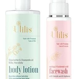 Utilis Combo - Hyaluronic Acid & Moringa Face Wash 100ml + Shea Butter & Chamomile Body Lotion 200ml | Brightening, Acne Control, Deep Hydration, Tan Protection | For All Skin Types | Unisex-27