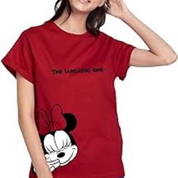 Official Disney Merchandise Minnie Women's Graphic Printed Boyfriend Fit Half Sleeve Round Neck Cotton T-Shirt_386575_Red_3XL-image-2