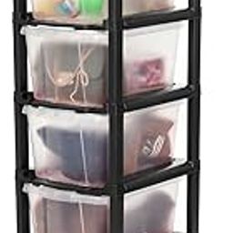 KAVIRA Plastic Transparent Drawer Organizer Self Standard Rectangular Multi Purpose Modular Drawer System Large Chest of Drawer Organizer for Home Office (Black) (6XL)-6