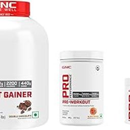 GNC Pro Performance Pre-Workout | 360 gm | Blood Orange + Weight Gainer|3 Kg | Double chocolate + Creatine Monohydrate | Unflavoured | 100gm (Combo Pack)-22