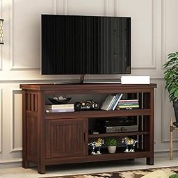 MetalTree Solid Sheesham Wood TV Unit for Living Room with 3 Shelves and 1-Door Storage - Accommodates up to 45-inch TV (Morgen, Walnut Finish)-image-57