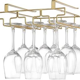 Eminence Lifestyle Wine glass holder hanging, no drilling required, storage, no screws required, adjustable shelf thickness, kitchen, Gold-24