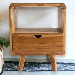 Mid-Century Modern Wooden Nightstand, Single Drawer Storage Cabinet with Open Shelf, Solid Wood Side Table-image-98