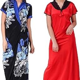Satin Nighty Gown/Maxi with Printed Robe - Pack of 2-image-5