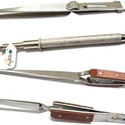 ATAR 4 Pcs Holder Pick-up Tool Fiber Grip Tweezers Fiber Grip Cross Locking & sild lock & 5 prong & Curved Tweezer Jewelers Pickup tools.-image-41