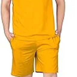 Cotton Blend Solid Casual Round Neck Half Sleeve Oversized Co-ord Set Men's, Pyjama Set, Sleepwear Loungewear T-Shirt and Shorts Combo for Men, Night Wear for Men, Night Suit for Men's-image-25