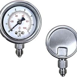 "Ji" Japsin Instrumentation Economical Pressure Gauge, 2" Dial, Range 0 to 7 bar with Dual Scale of 100 PSI, Direct Mounting Bottom Entry, 1/4" BSP (M) Connection, SS Material-8