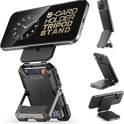 SUPCASE for MagSafe Wallet with Stand, Magnetic Wallet for Men, [Hold 5 Cards] [Adjustable Stand] [RFID Blocking] Phone Stand Credit Card Holder Tripod for iPhone 16/15/14/13/12 Series, Carbon-25