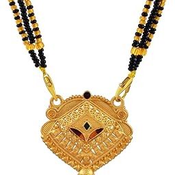 Elegant Gold Plated Square Pendant Mangalsutra with Black Beads Chain for Women-52