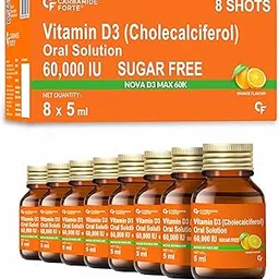 Carbamide Forte Vitamin D3 60000iu Shots | Vitamin D3 60000 iu Sugar Free Oral Solution| Vitamin D 3 60K Supplement for Men & Women – 5ml Orange Flavour (Pack of 8)-12