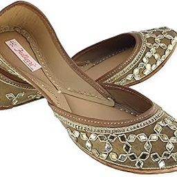 Women's Mirror Genuine Soft Leather Embroidered Jutis | Bite and Pinch Free Jutti | Punjabi Formal Juttis | Girl's Wedding Flat Ladies Mojari | Formal Ethnic Juti |-image-58