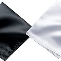 Satin Pocket Square for Men, Wedding Handkerchief for Suits, Blazers & Tuxedo, Men's Pocket Square Combo (Pack of 2) (White & Black)-image-72