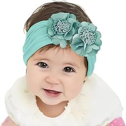 SYGA Baby Headband Nylon Double Flower Soft Stretchable Hairband for Newborn Infant Toddler Kids For 0-3 Year - Mint Green-image-27