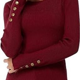 Women's Solid Long Sleeve Knit Crew Neck Button Stretch Casual Pullover Sweater-image-16