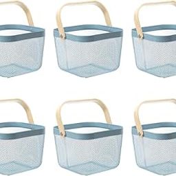 Kuber Industries Metal Wire Basket With Handle|Storage Basket Fot Fruits, Books|Mesh Open Storage Bin|Storage Organizer|Pack Of 6|Blue-image-7