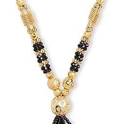 Short Mangalsutra Designs Gold Plated Necklace Mangalsutra Maharashtrian Style Tanmaniya Ball Pendent 4 Line Black Beads Chain Gold Mangalsutra Latest Designs For Women (20 Inches)-image-83