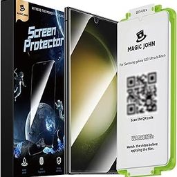MAGIC JOHN 2 Pack Screen Protector for Samsung Galaxy S23 Ultra - Ceramic Film, Fingerprint ID Compatible, Easy Installation, Shock-Resistant, 3D Curved, Bubble Free-picture-1