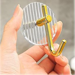 EKESHVAR Self Adhesive Golden Wall Hook Hanger Set of 5pcs with Magic Stiker Acrylic Transparent Adhesive Hooks for Wall-16