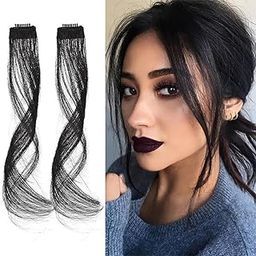 2Pcs Side Bang Clip in Bangs Real Human Hair Side Covers Wave Fringe Hair Extensions for Women Girls (Natural Black Color)-image-16