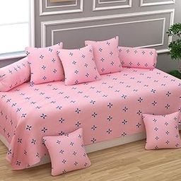 JULPIC� Glace Cotton 8 Piece Diwan Set Including 1 Bedsheet, 5 Cushion Covers and 2 Bolster Covers, | 144 TC for Bedroom (Pink Dot, Diwan Bed)-image-75