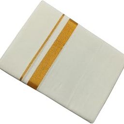 Golden Kara Ivory Colour Double Dhoti - Kerala Dhoti - Traditional Dhoti-image-29