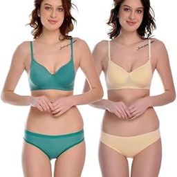 Cotton Non-Padded Wire Free Lingerie Bra Panty Set for Women's & Girls (Pack of 2)-picture-18