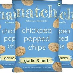 Natch Chickpea Popped Chips, Never Fried, Low Calorie, 100% All Natural, No Artificial Flavours, Vegan, Gluten Free, Rich in Fiber and Protein, Garlic & Herb Flavour, 55gm each (Pack of 3)-image-9