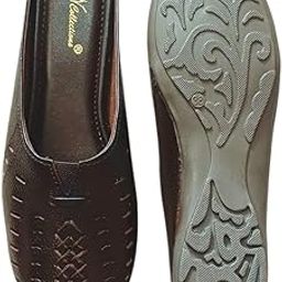 | Women's Dark Cut-Out Leather Flat – Closed-Toe Slip-On with Decorative Side Detailing & Contrast Sole Brown-image-1