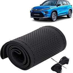 KINGSWAY® Car Steering Wheel Cover Sewable Compatible with Toyota Urban Cruiser Hyryder (Year 2022 Onwards), Top-Notch PU Leatherite, Black Color with Black Thread, with Sewing Needle and Thread-image-92