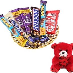 SFU E Com Crunchy And Nutty Chocolates Hamper | Valentine Teddy Bear With Chocolate Combo | Valentine Chocolate Hamper | 049-77