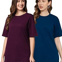 Cotton Short Sleeve Oversized T-Shirt for Women (Pack of 2)-image-27