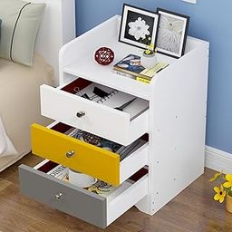 Kawachi Engineering Wood Bedside Table Coffee Table Sofa Side End Table with 3 Drawers Storage White-image-68