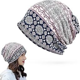 Hijab Caps for Women, Soft Beanie | Floral Print Chemo Cap, Lightweight Cotton, Soft Stretch Running Head Scarves for Outdoor Activities White-picture-15