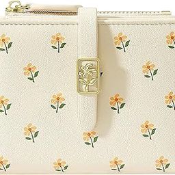 Women's Mini Wallet, Faux Leather, Off White, Water Resistant, 5 Card Slots, 1 Cash Slot, 1 ID Window, 1 Zipper Coin Pocket, Portable, Fashionable, Cute Flower Purse Apricot (4.53 x 3.54 Inch),-image-26