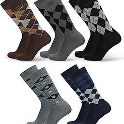 Cotton Argyle Socks for Men Full Length, Formal Cotton Mens Socks, Free Size, Pack of 5-image-40
