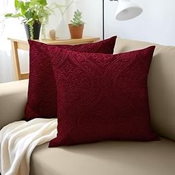 Encasa XO Luxury Embossed Velvet Cushion Covers - Plush Throw Pillow Covers for Elegant Living Rooms & Bedrooms, Machine Washable, 40x40 cm Maroon | Set of 2 | Covers Only No Insert-180 TC-image-70