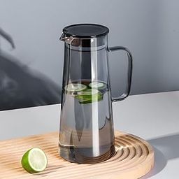 Mivana Premium Juice and Water Glass Pitcher jug with Lid and 1.8 Liter Jug Romantic Style Water jug with Handle hot Cold Water, ice Lemon Tea, Milk and Juice Beverage Carafes (Simpla Jug)-3