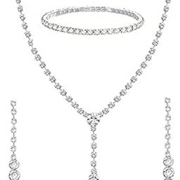 Silver Plated Crystal Studded Pendant Style Necklace Drop Earrings & Bracelet Set Contemporary Jewellery for Women-image-1