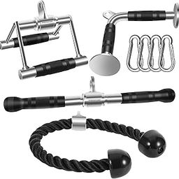 XINN Combo of Gym Accessories attachments Tricep Press Down Cable Machine Attachment, LAT Pulldown Attachments, Home Gym Accessories, Double D Handle, V-Shaped Bar, Tricep Rope, Pull Down Straight Bar-0