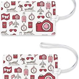 Rhymex Travel Mood Luggage Tags | Set of 2 Camera & Travel Icon Printed Bag Tags in Red & White | Waterproof-image-19