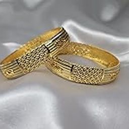 Vintage Gold-Toned Bangles, Etched Panel Design, Traditional Style-image-84