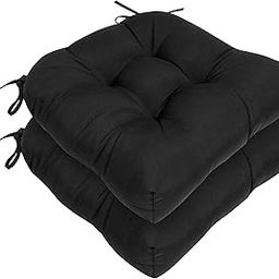 RACE LEAF Outdoor Cushions 19" x 19" Patio Chair Seat Pads, Set of 2 Thick Fill Tufted Square Patio Cushions, Water-Resistant Olefin Chair Seat Cushion with Ties for Non-Slip Support, Black-15