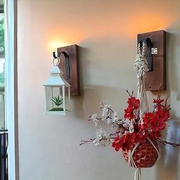 Metal Plant Hanger with Mango Wood Bess Wall Hanging Plant Hook for Bird Feeders Planters Lanterns Wind Chimes Hanging Baskets Ornaments Lights Indoor Outdoor Balcony Pack of 2-image-36
