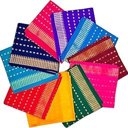 Little PANDA1meter Blouse Material South Cotton Silk Border Blouse Pieces for Women Unstitched Blouse Material 1 Meter Gift for Wedding Navratri Durga Puja Oti Bharan Ugadi Haldi-kumkum, Pack of 10-image-93