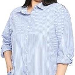 Plus Women Blue and White Stripe Polycotton Regular Formal Shirt-51